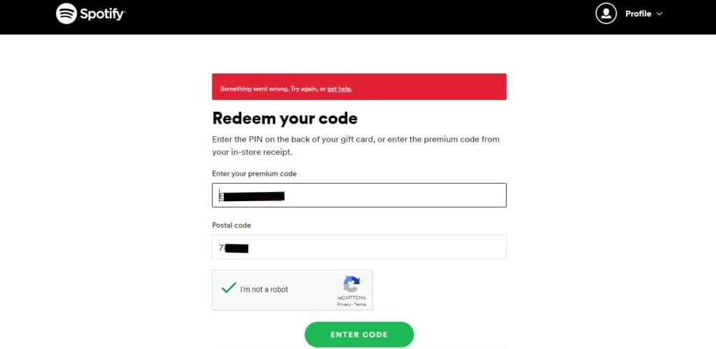 Canjear código premium de Spotify