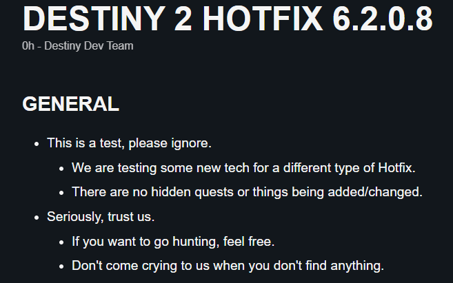 Destiny 2 Hotfix 6.2.0.8