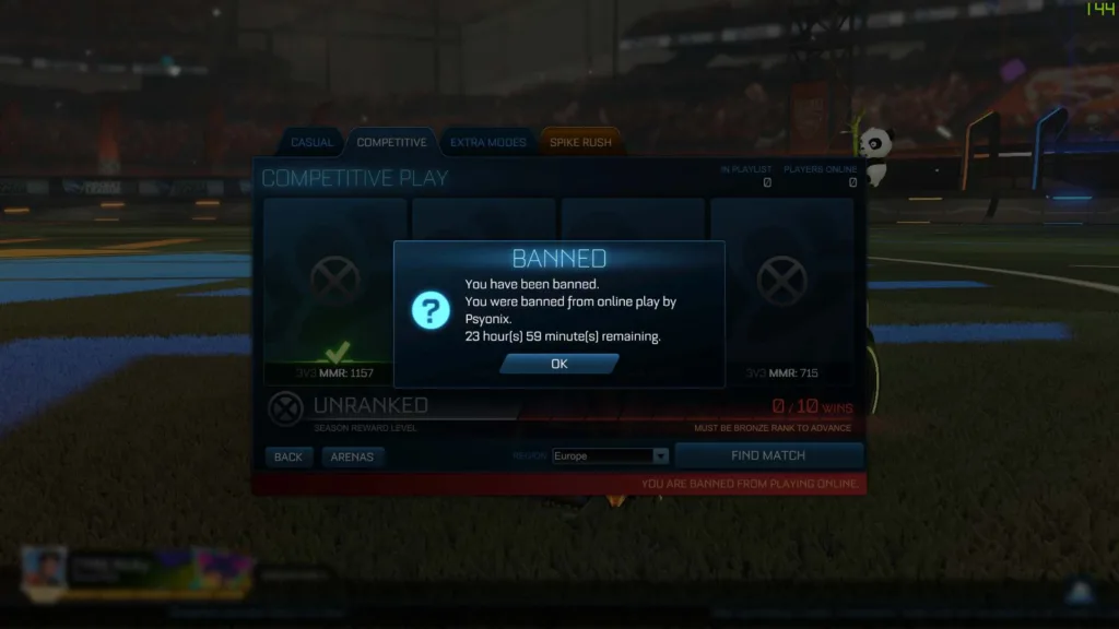 You Are Banned From Playing Online Rocket League