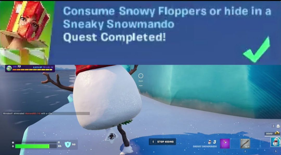 Consume Snowy Floppers or hide in a Sneaky Snowmando